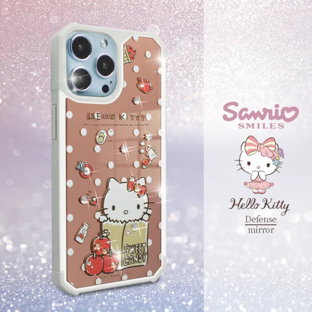 【apbs】三麗鷗 Kitty iPhone 13 Pro Max / 13 Pro / 13 軍規防摔鏡面水晶彩鑽手機殼(蘋果凱蒂)