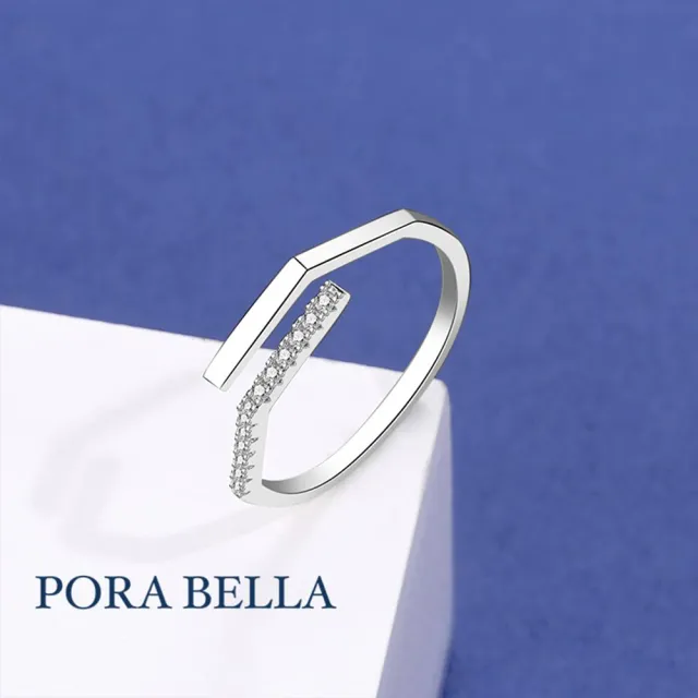 【Porabella】925純銀鋯石戒指 簡單線條 可調開口式 銀戒 Rings