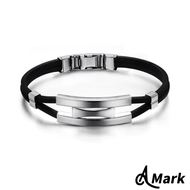 【A MARK】中性風格條塊造型矽膠鈦鋼手環(鈦鋼手鍊 矽膠手鍊 中性手鍊)
