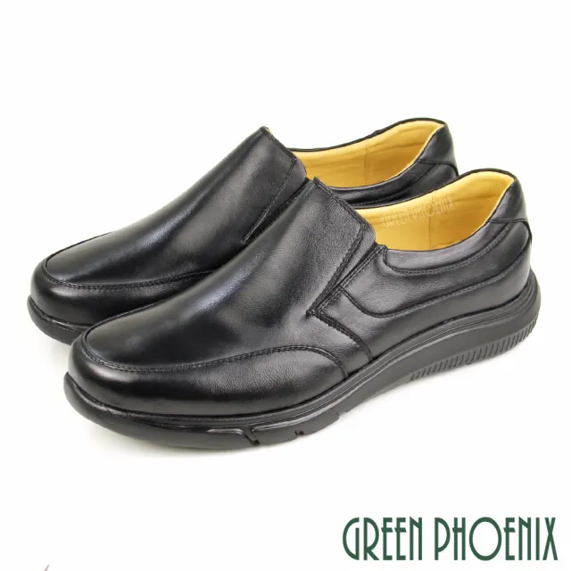 【GREEN PHOENIX 波兒德】男款台灣製簡約質感全羊皮直套式休閒皮鞋/商務皮鞋(咖啡、黑色)