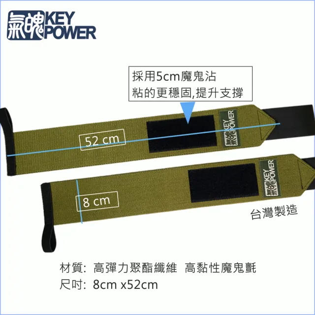 【KEY POWER 氣魄】台灣製 重訓護腕-硬派支撐.1雙(力量支撐型.硬挺厚實材質.綠色護腕)