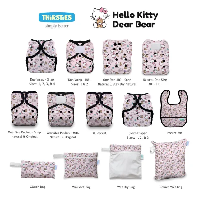 【Thirsties】Mini wet bag迷你防水收納袋媽媽包 HelloKitty聯名款(環保手提包 尿布收納袋 外出小收納包)