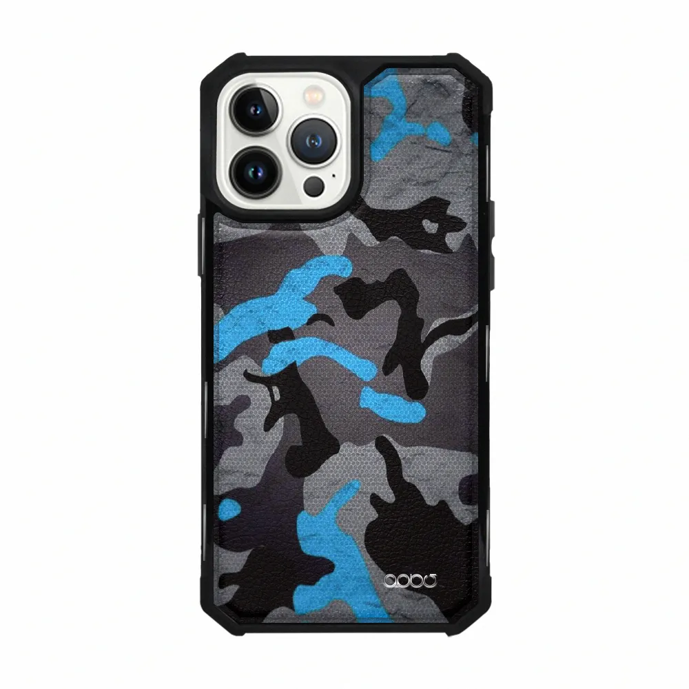 【apbs】iPhone 13 Pro Max / 13 Pro / 13 軍規防摔皮革磁吸手機殼(數位迷彩藍-黑殼)