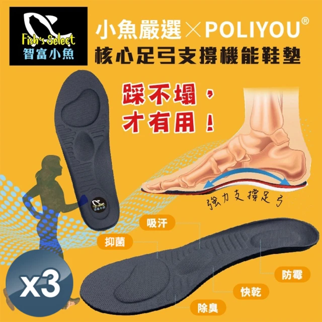 【小魚嚴選】核心足弓支撐機能鞋墊 3雙(POLIYOU/機能鞋墊/足供鞋墊)