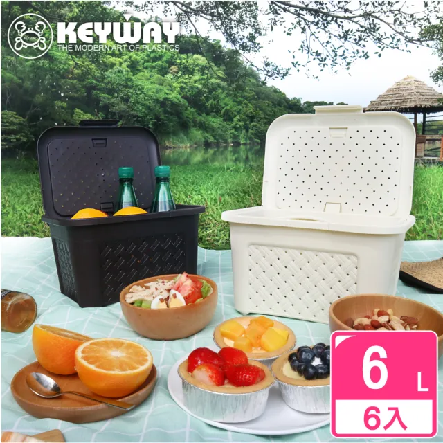 【KEYWAY 聯府】藤森方型手提籃-6入 顏色隨機(收納籃 藤紋 鄉村風 MIT台灣製造)