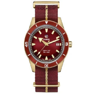 【Rado 雷達表】CAPTAIN COOK庫克船長青銅自動機械腕錶/棗紅色面陶瓷外圈/42mm/R04(R32504407)