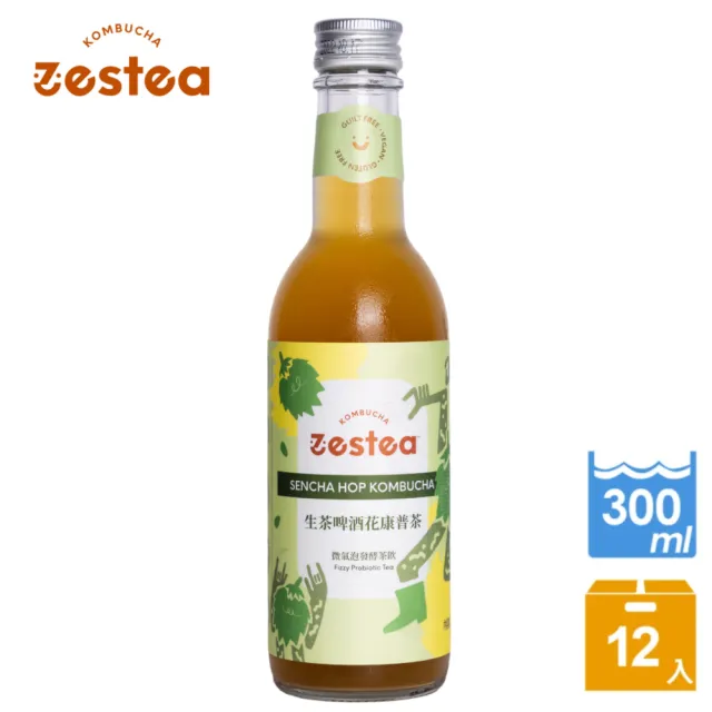 【Zestea Kombucha】生茶啤酒花康普茶 300ML*12瓶(無添加、富含益生菌)