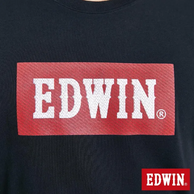 【EDWIN】男裝 經典仿繡大LOGO BOX長袖T恤(黑色)