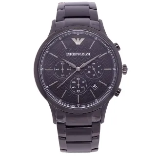 【EMPORIO ARMANI】ARMANI 優質風範三眼計時個性鋼帶腕錶-黑-AR2485