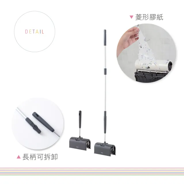 【UdiLife】百研掀蓋式伸縮長柄膠黏拖把60周(伸縮長柄+補充包3入 地毯斜撕寵物除塵隨手黏清潔滾輪筒紙捲)