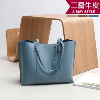 【Amay Style 艾美時尚】真皮女包 側背包 通勤包 簡約牛皮大容量吊飾托特包(4色.現貨+預購)