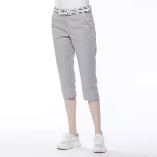 【Lynx Golf】女款彈性舒適造型織帶褲腳開衩設計窄管七分褲(灰色)