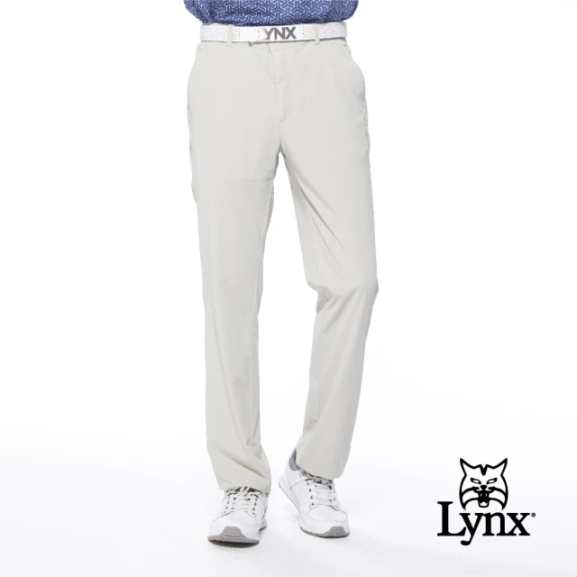 Lynx Golf 男款吸排彈性透氣織帶造型立體凸印設計平口休閒長褲(卡其色)