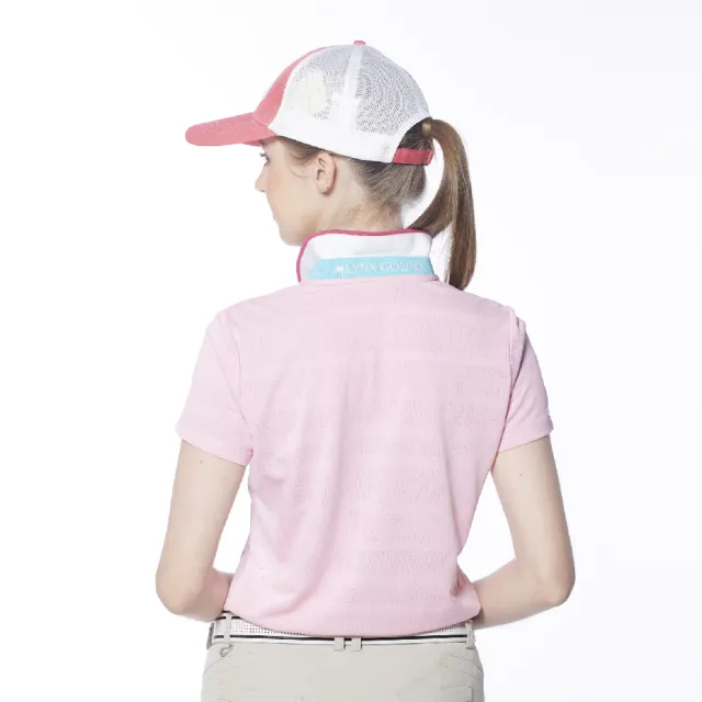 【Lynx Golf】女款吸汗速乾合身版MESH緹花設計短袖POLO衫/高爾夫球衫(粉紅色)