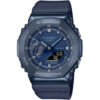 【CASIO 卡西歐】G-SHOCK 金屬時尚八角髮絲紋雙顯錶 畢業 禮物(GM-2100N-2A/速)
