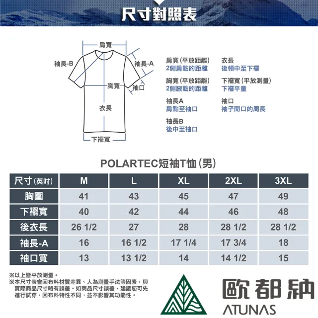 【ATUNAS 歐都納】男款POLARTEC短袖T恤(A1TS2201M湖藍/防曬抗臭/吸溼排汗/透氣快乾/休閒旅遊/登山健行)