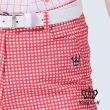 【KING GOLF】網路獨賣款-速達-女款格紋印圖LOGO燙標舒適修身休閒長褲(紅色)