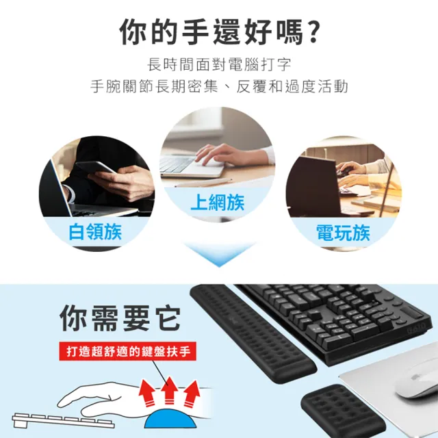 記憶棉舒壓鍵盤護腕墊 中款(滑鼠墊 鍵盤墊 護腕墊 護手墊 手腕墊 手托)