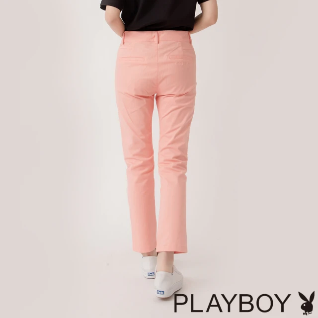【PLAYBOY】打褶造型長褲(粉橘色)