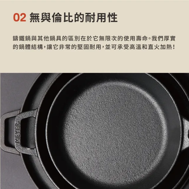 【MEYER 美亞】鑄鐵鍋 平底鍋 平底鍋22公分 (IH/電磁爐/烤箱適用)
