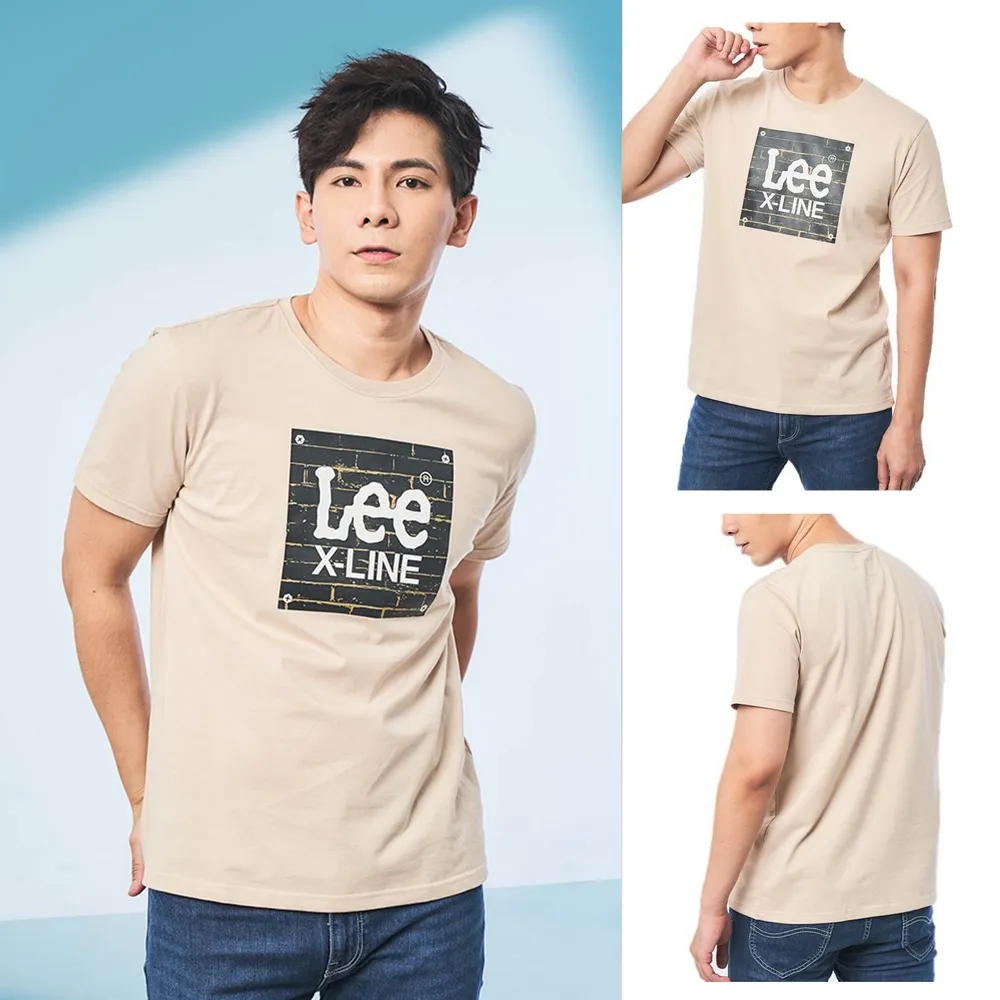 【Lee 官方旗艦】男裝 短袖T恤 / 系列磚牆LOGO 奶茶棕 標準版型 / X-LINE 系列(LL22001097W)
