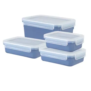 【Tefal 特福】無縫膠圈彩色PP密封保鮮盒-藍色4件組(550ML+800ML*2+2.2L)