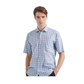 【ROBERTA 諾貝達】男裝 日本素材 優質純棉短袖襯衫(藍格紋)