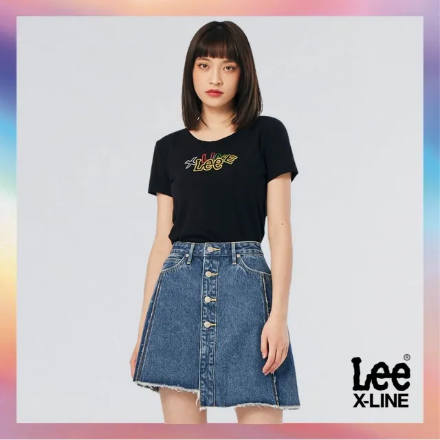 【Lee】女裝 短袖T恤 / 多彩框邊 氣質黑 標準版型 / X-LINE 系列(LL220026K11)