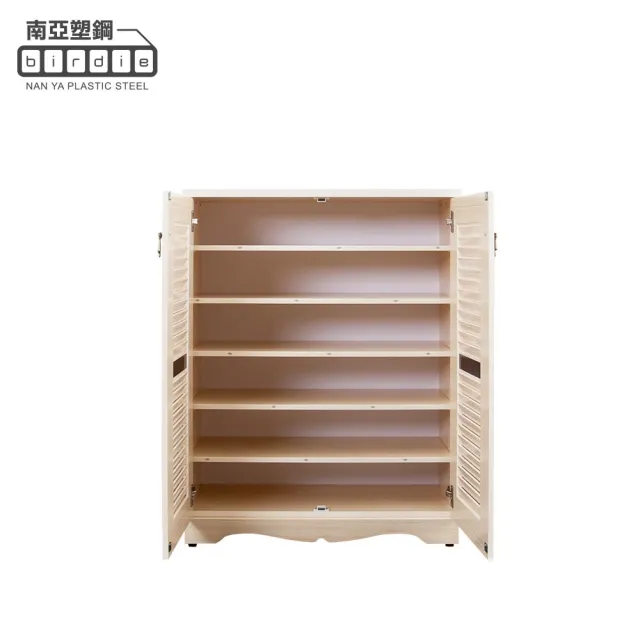 【南亞塑鋼】MIT台灣製 | 2.7尺二開門橫飾條新式百葉鞋櫃(白橡色+胡桃色)