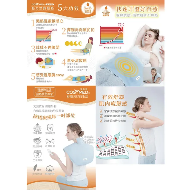 【COSYMED 適美得】動力式熱敷墊H-02(ㄇ型50x58cm 肩頸適用 二年保固 濕熱電熱毯)