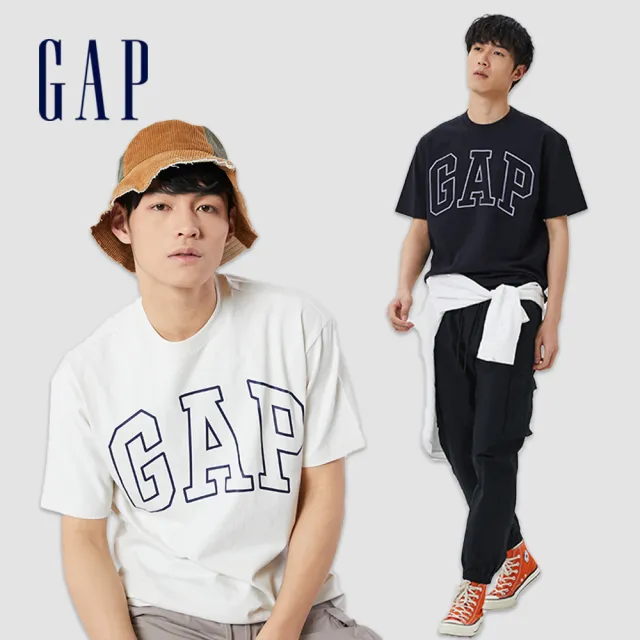 【GAP】男女同款 Logo純棉寬鬆圓領短袖T恤 厚磅密織水洗棉系列-多色可選(809021)