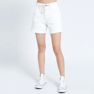 【SOMETHING】女裝 NEO FIT綁繩貼袋五分褲(米白色)