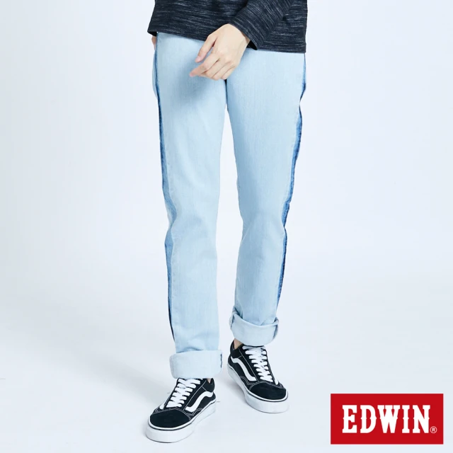 【EDWIN】男裝 大尺碼-503EDGE LINE立體繡窄管牛仔褲(重漂藍)