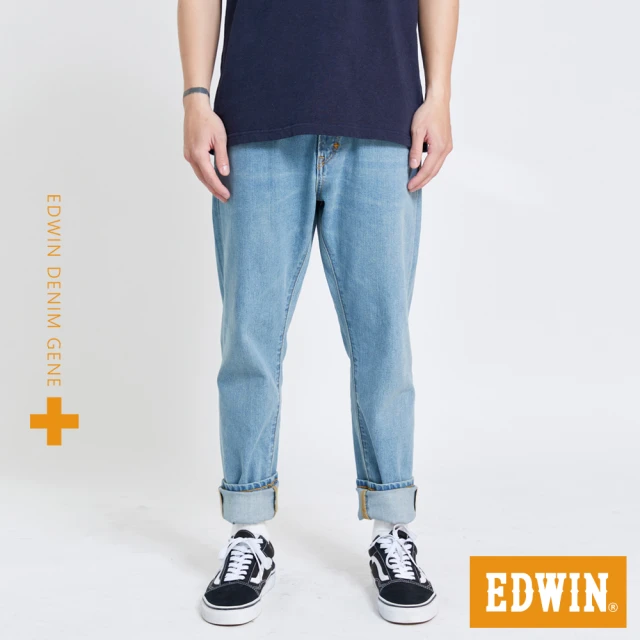 【EDWIN】男裝 PLUS+ 不對稱赤耳窄管褲(漂淺藍)