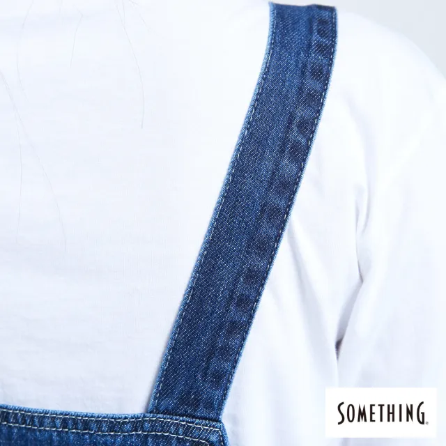 【SOMETHING】女裝 NEO FIT個性寬鬆吊帶長褲(酵洗藍)