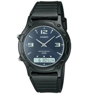 【CASIO 卡西歐】簡約俐落風格時尚雙顯錶-藍(AW-49HE-2A)