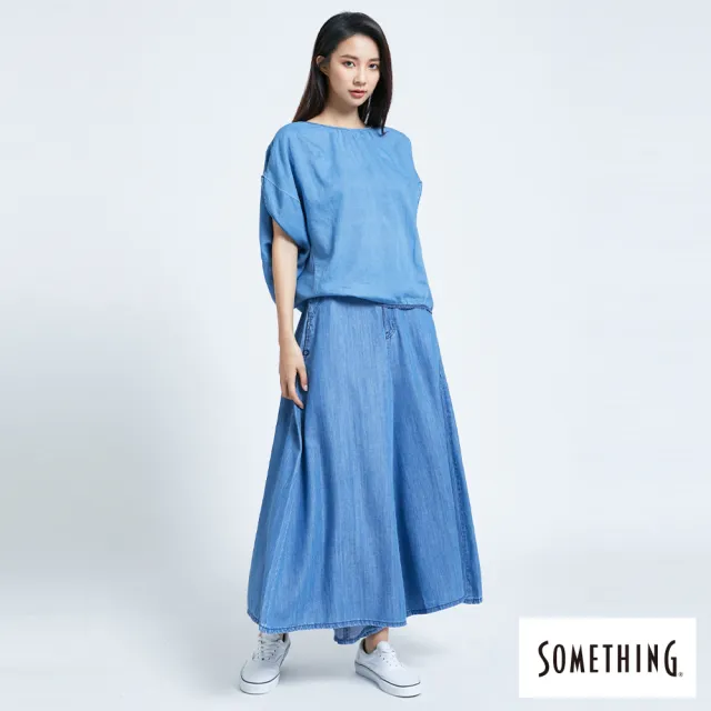 【SOMETHING】女裝 NEO FIT牛仔闊腿褲裙(拔洗藍)