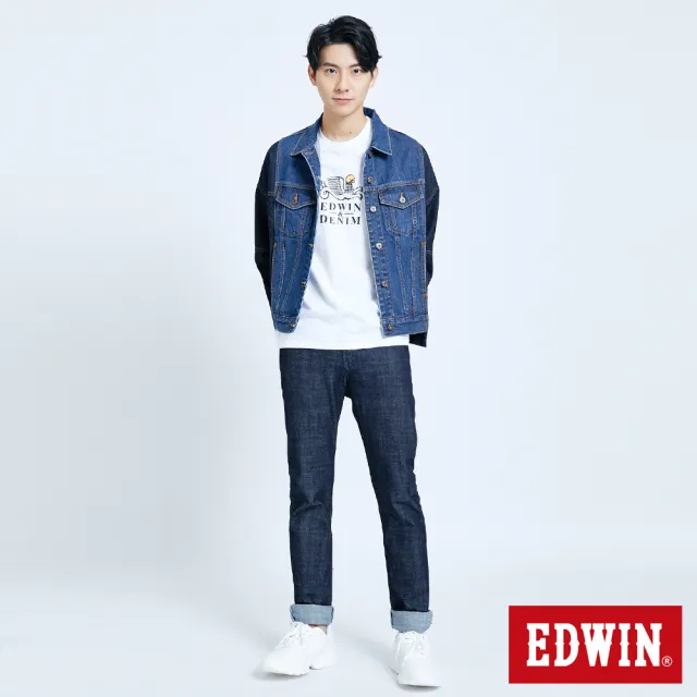 【EDWIN】男裝 大尺碼-503EDGE LINE立體繡窄管牛仔褲(原藍色)