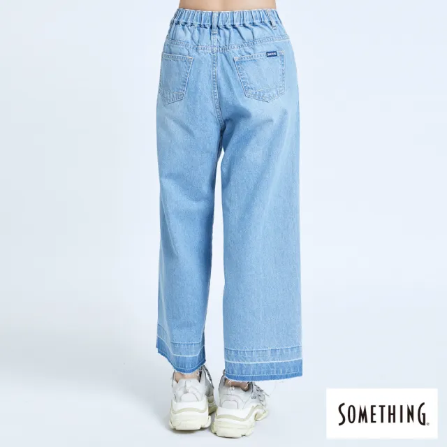 【SOMETHING】女裝 基本鬆緊帶直筒牛仔寬褲(漂淺藍)