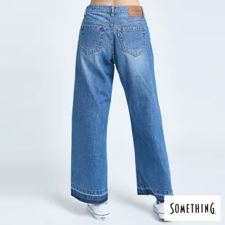 【SOMETHING】女裝 NEO FIT抽鬚中直筒牛仔褲(中古藍)