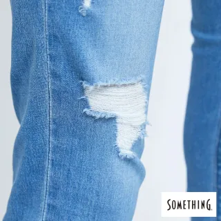 【SOMETHING】女裝 NEO FIT內腰鬆緊帶九分牛仔褲(漂淺藍)