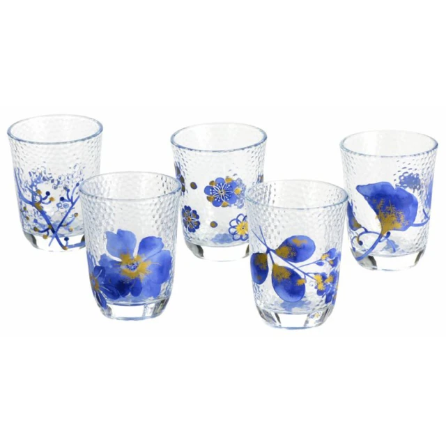 【陶瓷藍】日本製藍華冷茶玻璃杯5入組(日本製 日本原裝進口瓷器)