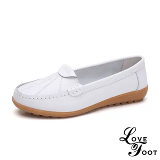 【LOVE FOOT 樂芙】真皮百搭復古車線舒適軟底休閒鞋(白)