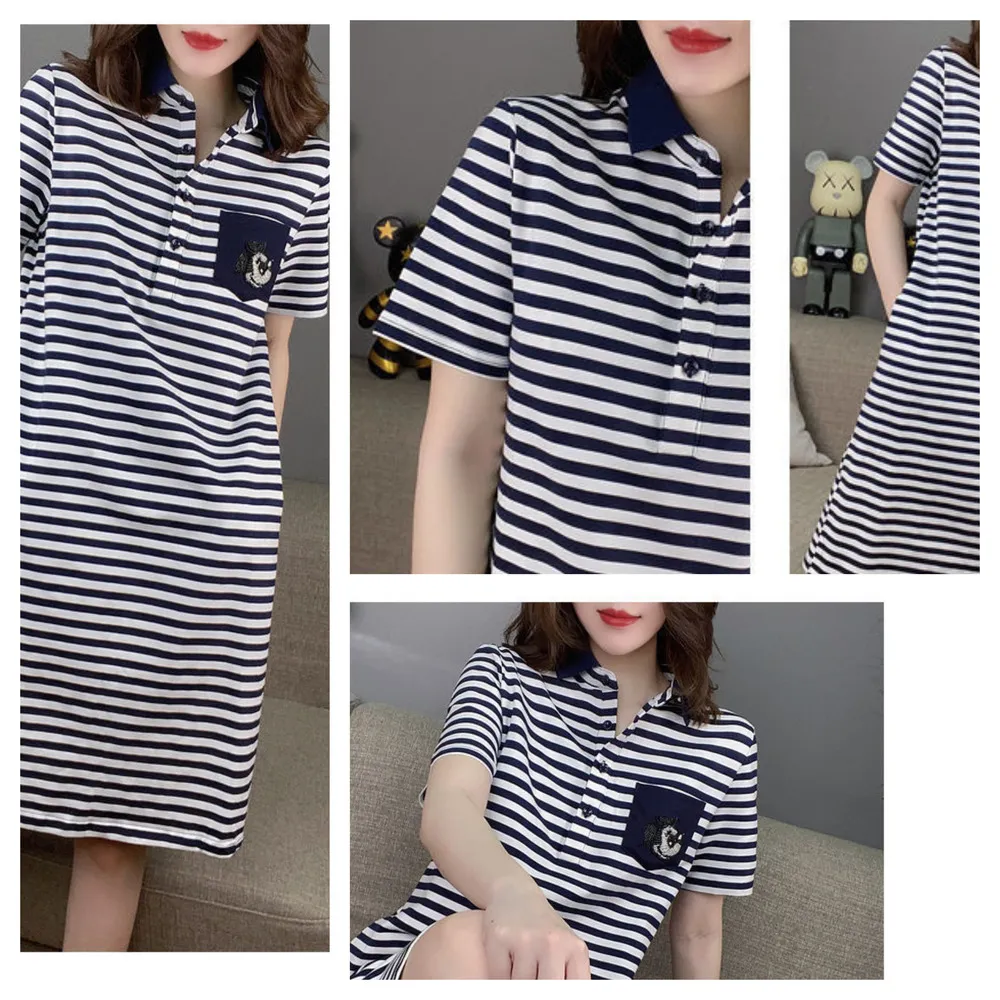 【AKARA】海軍藍條紋控連身裙洋裝