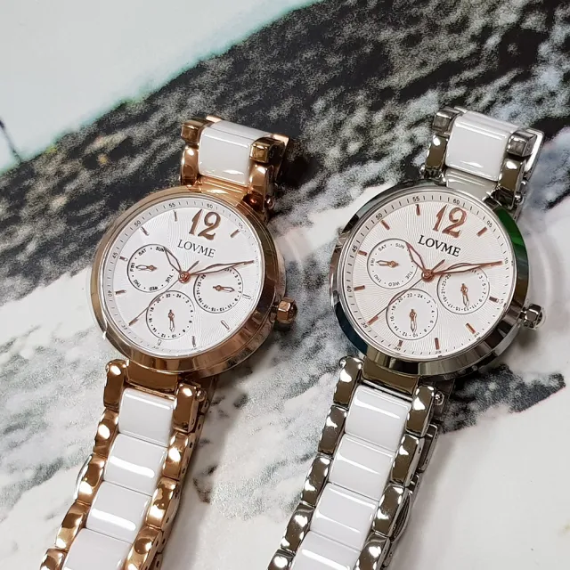 【LOVME】032系列三眼半陶瓷錶帶時尚手錶(VS0032L-42-241)