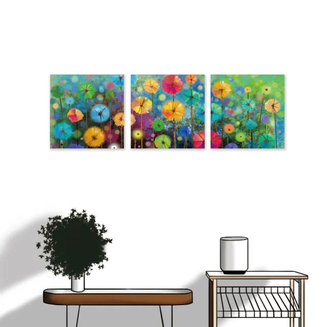 【24mama 掛畫】三聯式 油畫布 藝術繪畫 豐富多彩 抽象 柔和 春天 無框畫-30x30cm(繽紛花卉)