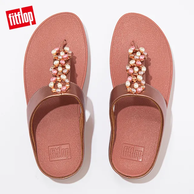 【FitFlop】FINO PEARL-CHAIN TOE-POST SANDALS 立體珠飾花圈設計夾腳涼鞋-女(玫瑰色)
