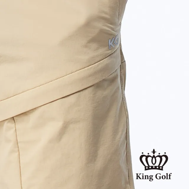 【KING GOLF】網路獨賣款-速達-LOGO燙標口袋造型立體剪裁彈性高爾夫球短褲(卡其)