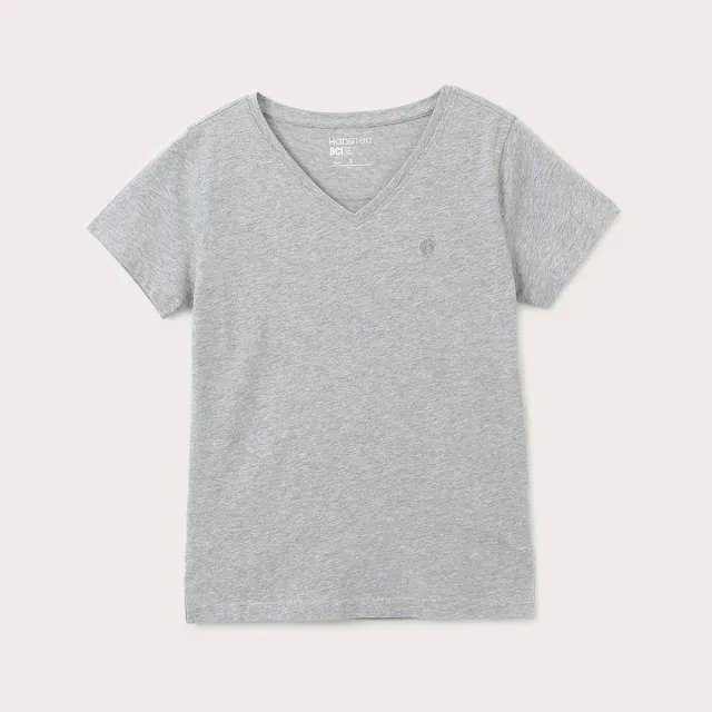 【Hang Ten】女裝-BCI純棉經典腳丫V領短袖T恤(花紗灰)