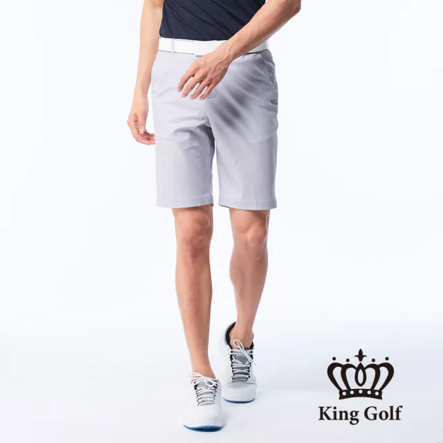 【KING GOLF】網路獨賣款-速達-男款細格紋印圖修身彈性高爾夫球短褲(灰色)